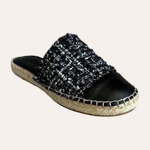 Marc Fisher Emilie Black Tweed Leather Espadrille Slide Mule Sandals Size 8.5 - Picture 2 of 10